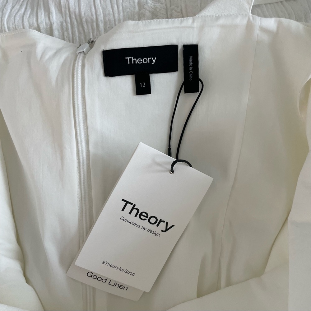 Theory Drape Back Mini Dress‎ in Stretch Linen White NWT Bow Solid Eco Crunch - Picture 11 of 15